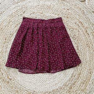 Old Navy Maroon Skater Skirt with Flowers